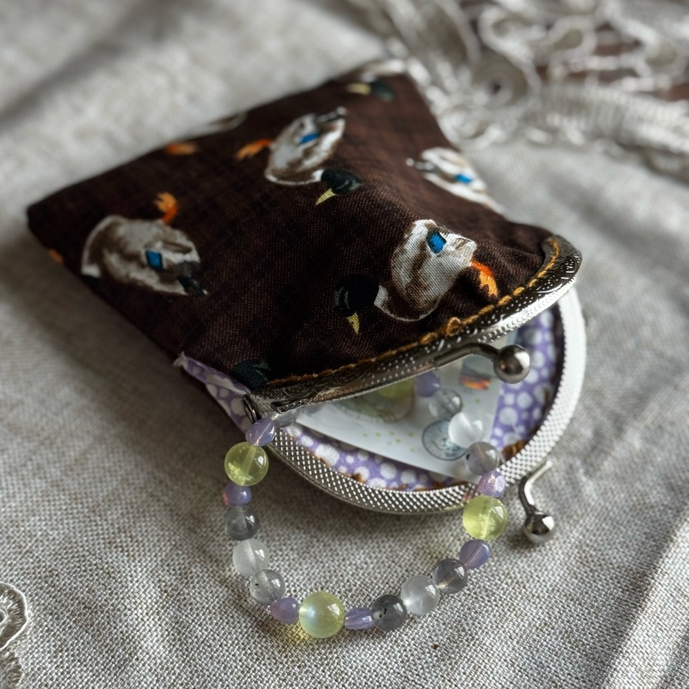 Duck Print Coin Purse with Beaded Bracelet
